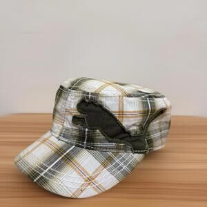 PUMA Plaid Cadet Military Cap Hat Adjustable One Size Logo Streetwear Men’s